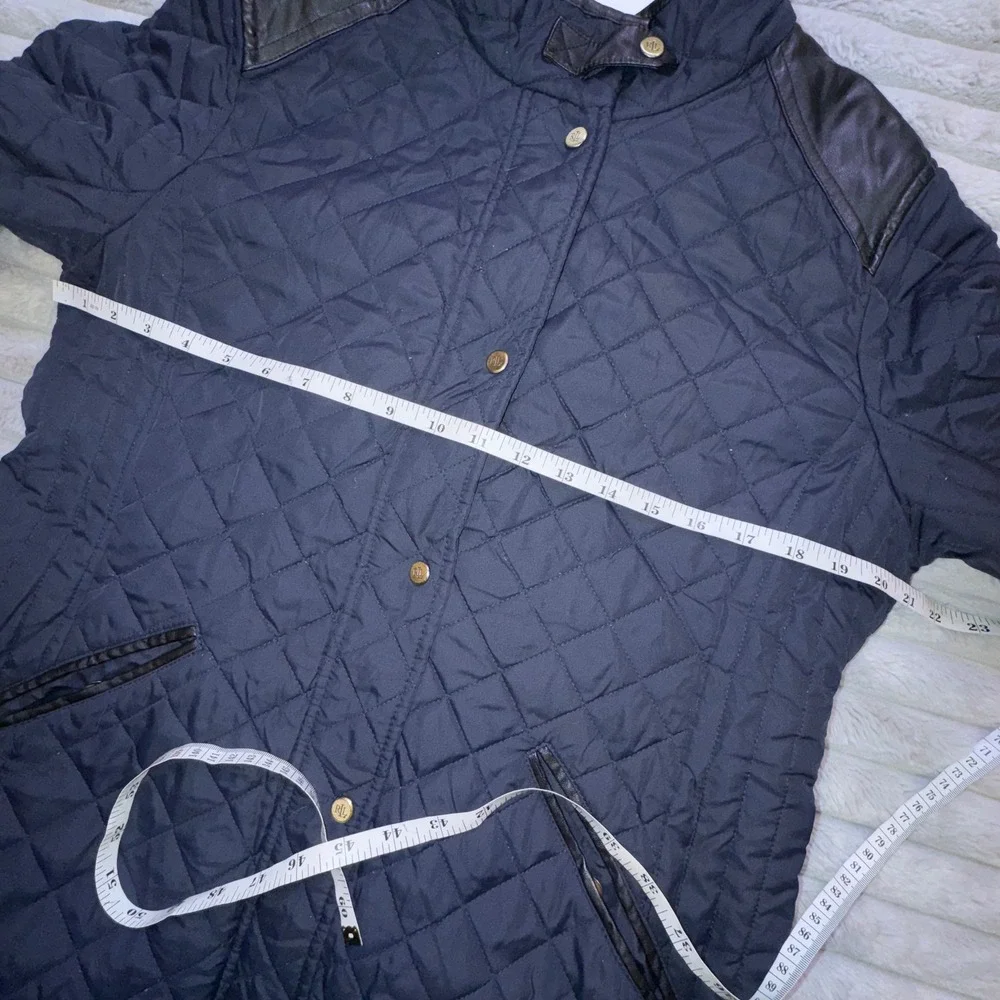 Ralph Lauren LRL Women L‎ Quilted Jacket Navy Barn Coat Equestrian Faux Leather